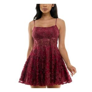 B DARLIN Womens Short Dress Maroon Corset Bodice Padded Cups Juniors 5\6